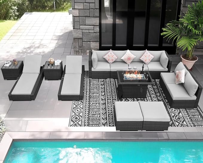 NICESOUL 13 Piece Patio Sectional w/Fire Pit, Modular Wicker Outdoor Couch - Image 3