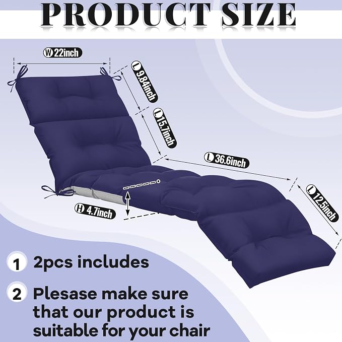 Kigley 2 Pcs Chaise Lounge Cushions 75 x 22 x 5 Inches Soft Lounge Chair - Image 2