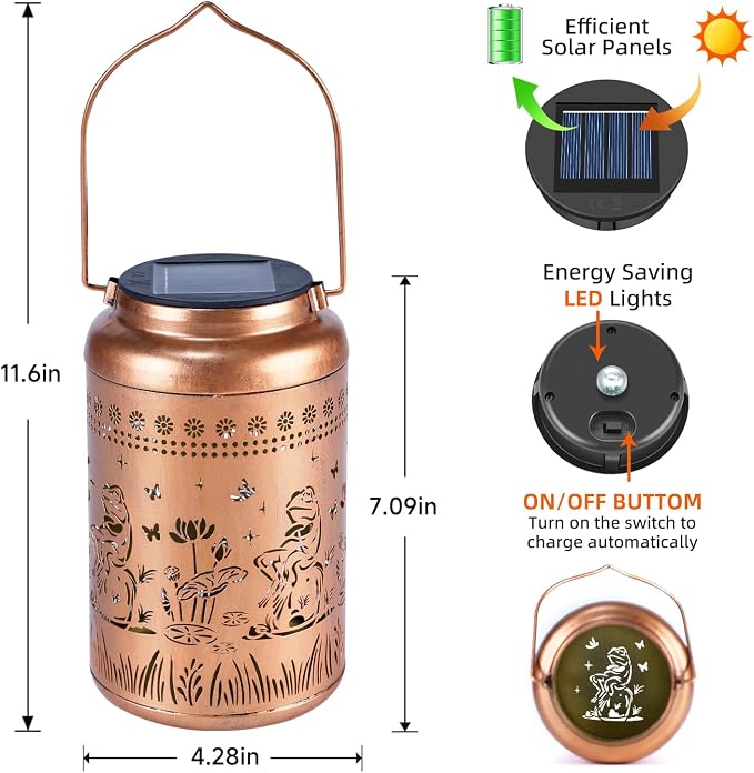 Solar Lanterns Outdoor Waterproof Frog Lazy Pattern Solar Lights Metal Lantern - Image 6