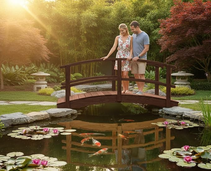 8 FT Walnut Amish Made Garden Bridge - Image 4