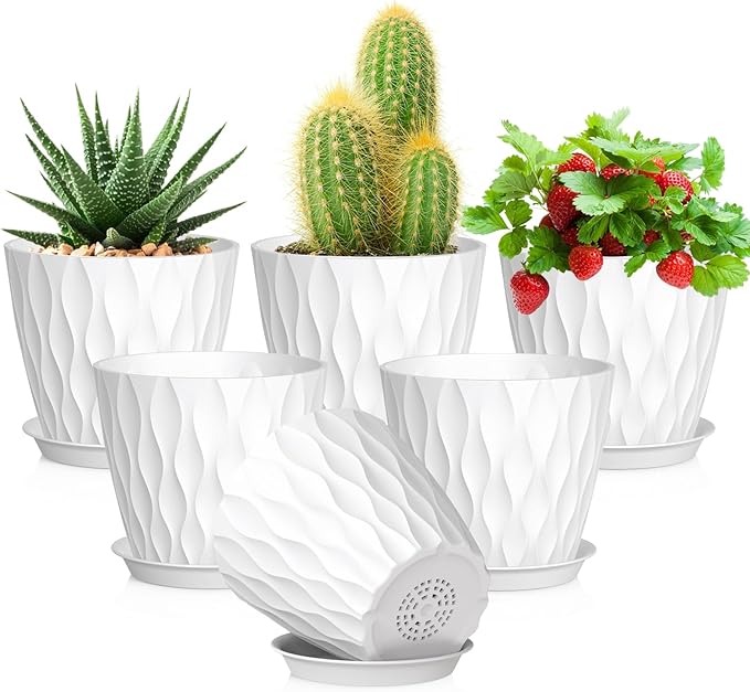 5 inch Plant Pots for Indoor Outdoor Plants, 6 Pack Thick Nursery Pots by Meowell