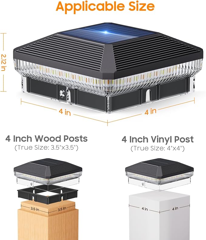 LETMY 6 Pack Solar Post Cap Lights Outdoor, 40 LEDs 4x4 Fence Post Solar Lights - Image 3