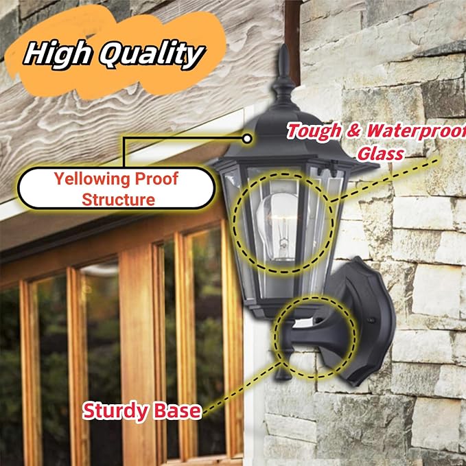 WISBEAM 2 Pack Outdoor Wall Light, E26 Base 60W Max, Metal Housing Plus Glass - Image 3