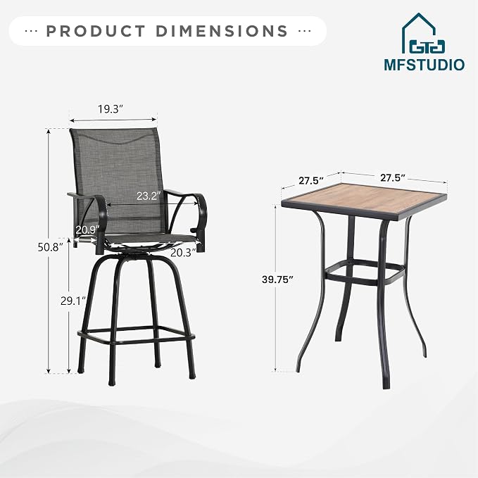 MFSTUDIO 5 Piece Outdoor Swivel Bar Set, Outdoor Bar Table and Chairs Set - Image 8