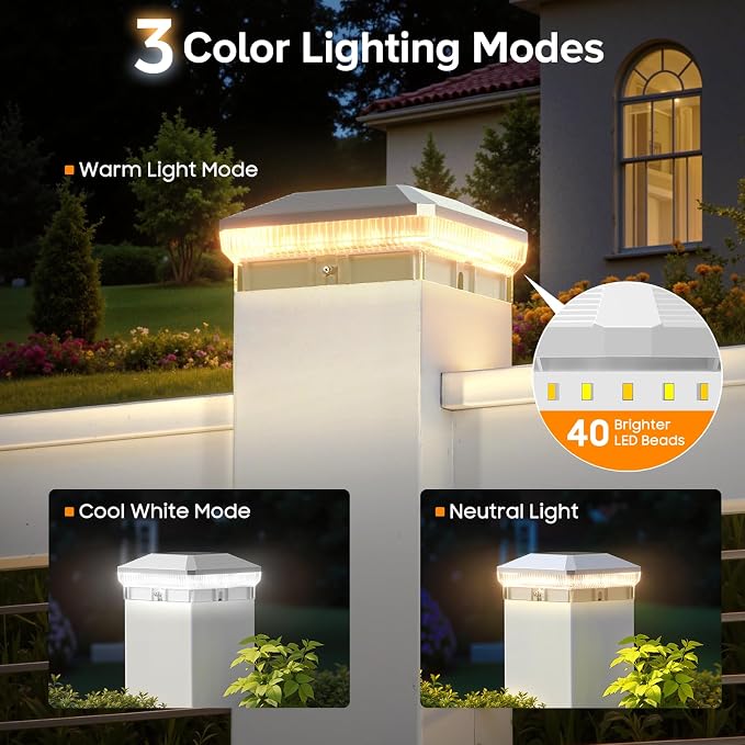LETMY 12 Pack Solar Post Cap Lights Outdoor, 40 Brighter LEDs 4x4 Fence Post - Image 2