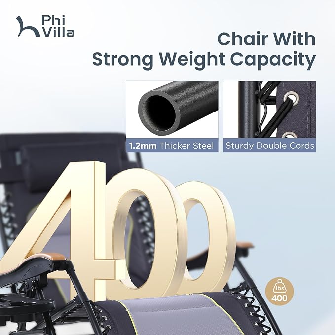 PHI VILLA XXL Oversized Padded Zero Gravity Chair Set of 2, Foldable Patio - Image 5