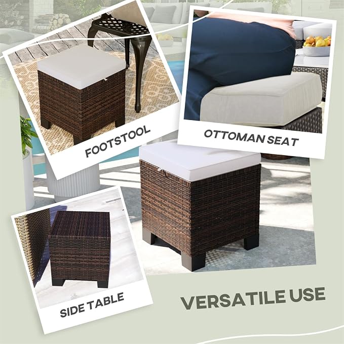 SSLine Outdoor Rattan Ottoman Set, 15.7W x 15.7D x 18.1H inches, All Weather - Image 8