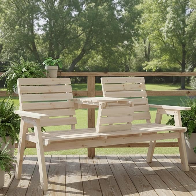 FORTUNO Cedar/Fir Log Wood Patio Garden Bench by FORTUNO