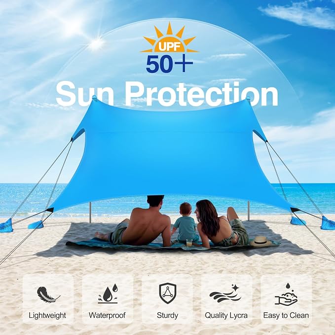 Rhino Valley Beach Tent Shade Canopy UPF50+ Protection, 8 Sandbags, 4 Stability - Image 3