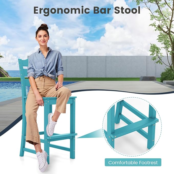 Giantex Outdoor HDPE Bar Stool, Patio Tall Bar Chair - Image 5