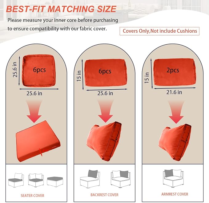 Outdoor Cushion Covers for Patio Furniture, Patio Cushion Covers Replacement - Image 2