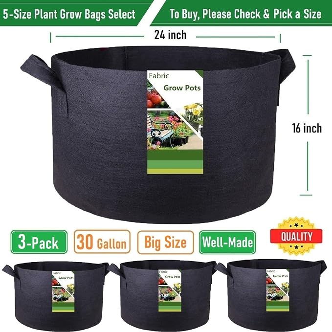 3-Pack 30 Gallon Thickened Plant Grow Bags Large Heavy Duty Garden Bag Fabric - Image 4
