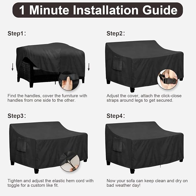 PureFit Outdoor Couch Cover Waterproof Patio Sofa Furniture Covers, 2-Seater - Image 7