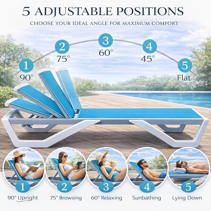 Kozyard Outdoor Chaise Lounge Chair, Full Flat Adjustable Patio Lounger - Image 4
