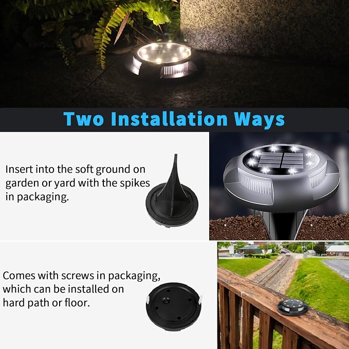 Solar Ground Lights Outdoor Waterproof, 8 Pack 12 LEDs Solar Garden Disk Lights - Image 6