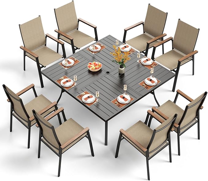 PHI VILLA 9 PCS Patio Dining Set, Aluminum Outdoor Furniture, Patio Table and by PHIVILLAThepioneerofcomfortablehouseholdsupplies