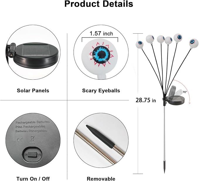 Halloween Solar Lights Outdoor Waterproof Solar Scary Eyeball Lights, 2 Pack - Image 6
