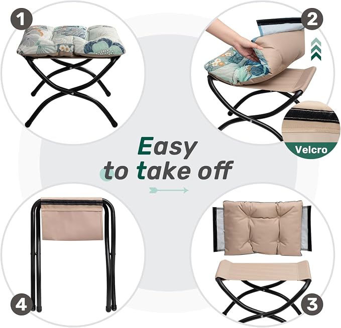 HollyHOME 15" Folding Footrest Stool, Upholstered Small Foldable Ottoman - Image 5