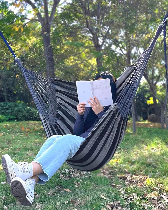 Halalona Hammock Chair Hanging Hammock Chair Rope Swing 2 Cushions - Image 3