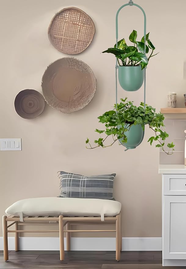 Metal Hanging Planters 2 Tiers Indoor Outdoor Modern Plant Hangers Wall Ceiling - Image 7