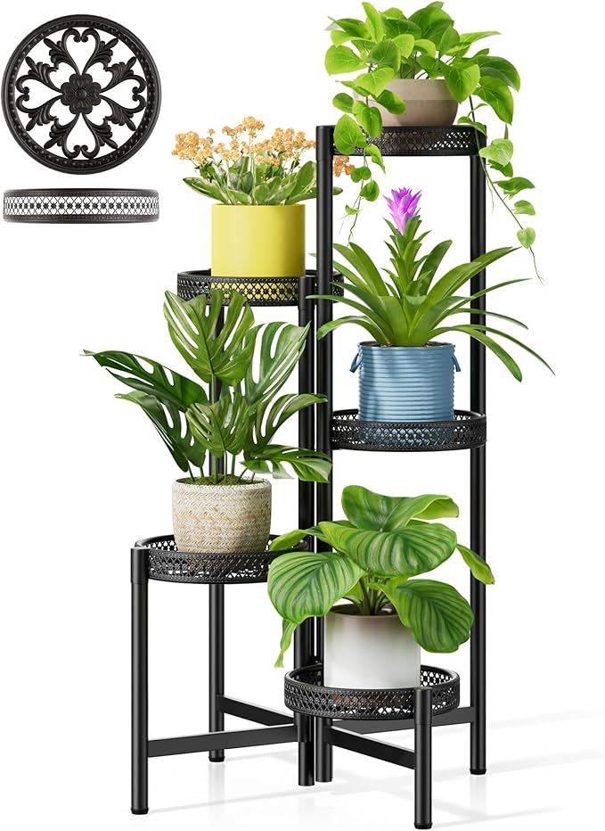 Plant Stand Indoor Outdoor, 5 Tier Corner Metal Flower Display Holder Shelf by Unknown