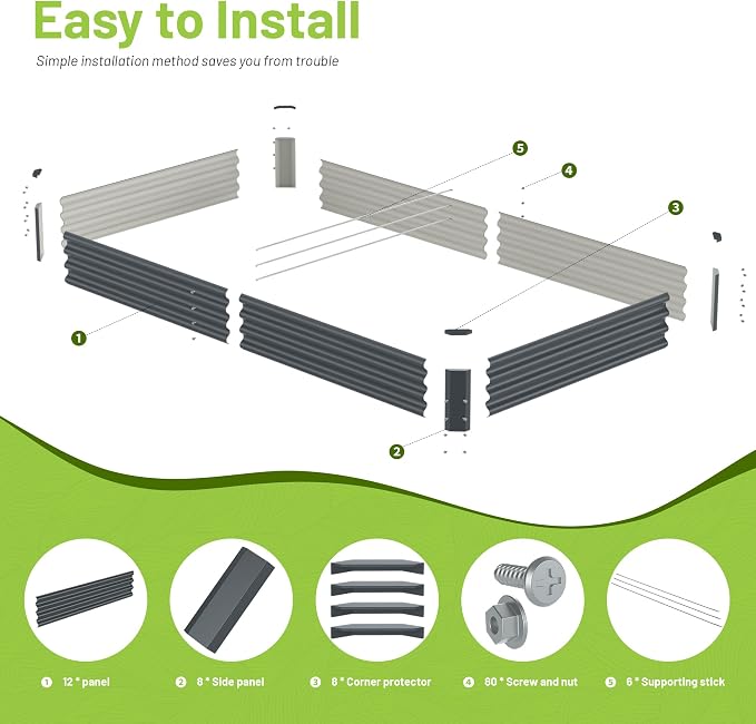 2PCS 8x4x1FT Galvanized Raised Garden Bed, Galvanized Planter Raised Garden - Image 3