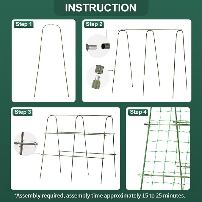 Garden Cucumber Trellis for Climbing Plants Outdoor, 48x48inch U-Shape Arch - Image 7