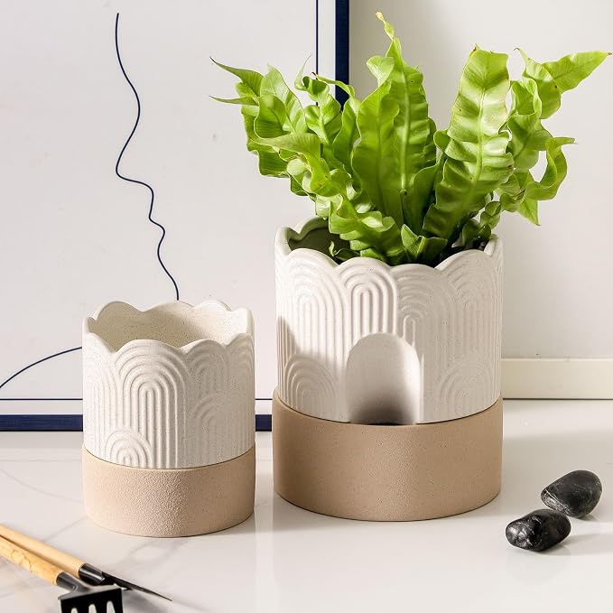 Nihow Self Watering Plant Pot for Indoor Plants: 4.5+6 Inch Ceramic Planter - Image 5