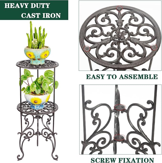 Sungmor Heavy Duty Cast Iron Potted Plant Stand, 26-Inch 2 Tiers Metal Planter - Image 5
