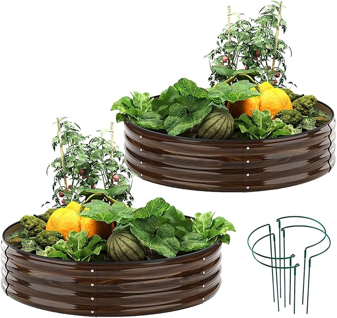 Galvanized Metal Planter Round Raised Garden Bed Kit by ZFHgarden