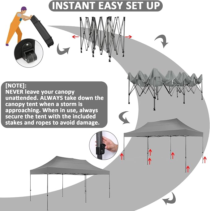 COBIZI 10x20 Pop Up Canopy Without Sidewall, Heavy Duty Canopy UPF 50+ All - Image 5