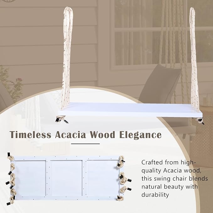 Merax Outdoor Patio Wooden Swing Chair, 2-Seat Hanging Porch Hammock Bench - Image 6