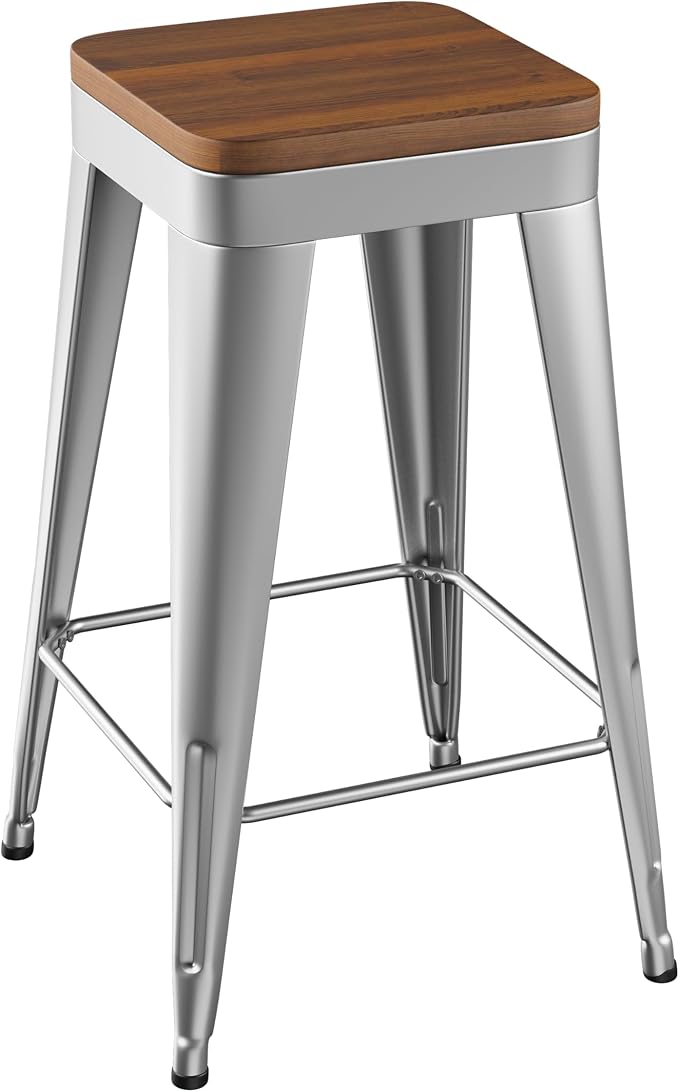 Bar Stools Set of 2 Metal Bar Stool Counter Height Bar Stools Sliver, Modern - Image 6