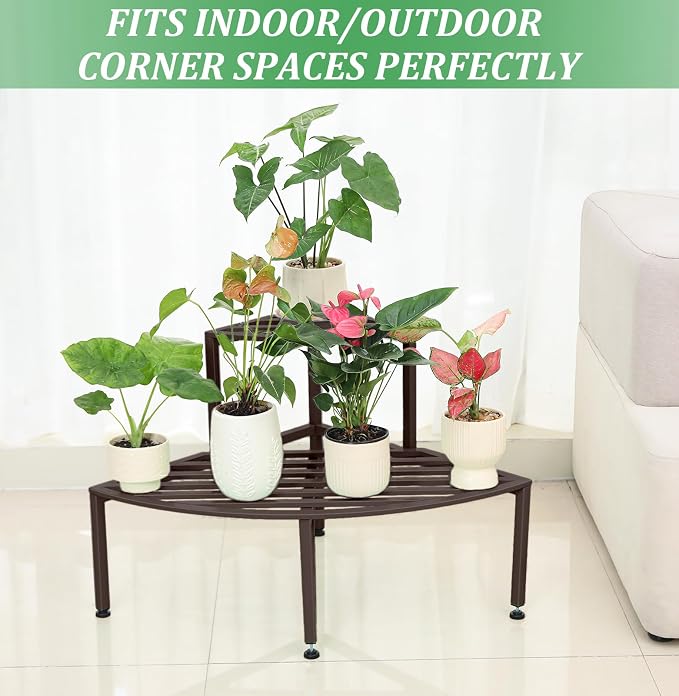 Corner Plant Stand Outdoor Metal, 2 Tier Heavy Duty Ladder Plant Shelf Indoor - Image 6