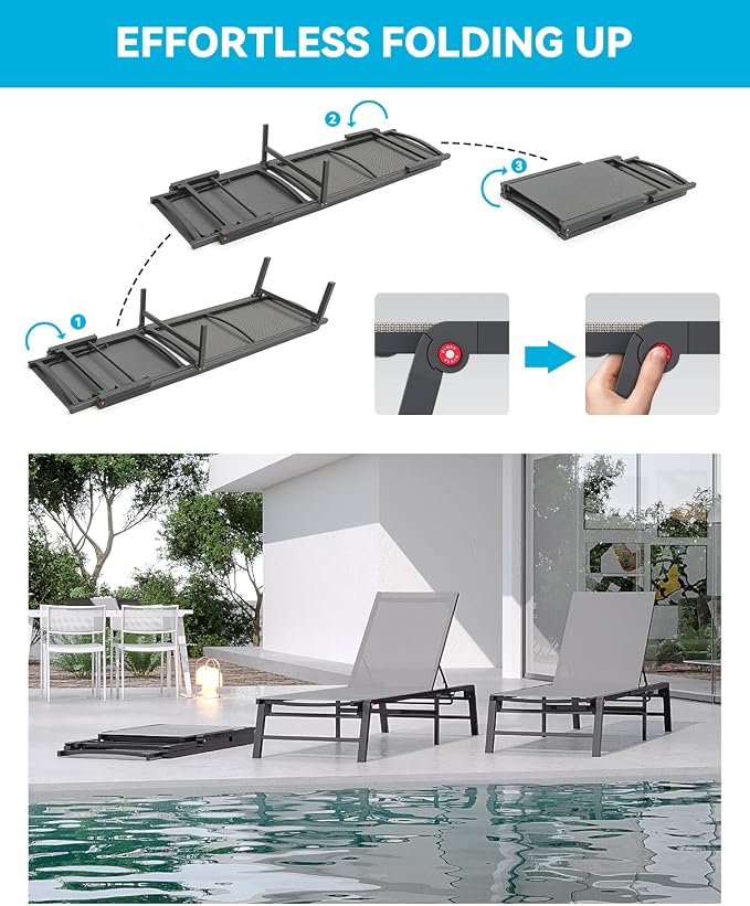Aluminum Chaise Lounge Chair Outdoor, Foldable Patio Lounge Chair 2 Sets - Image 5
