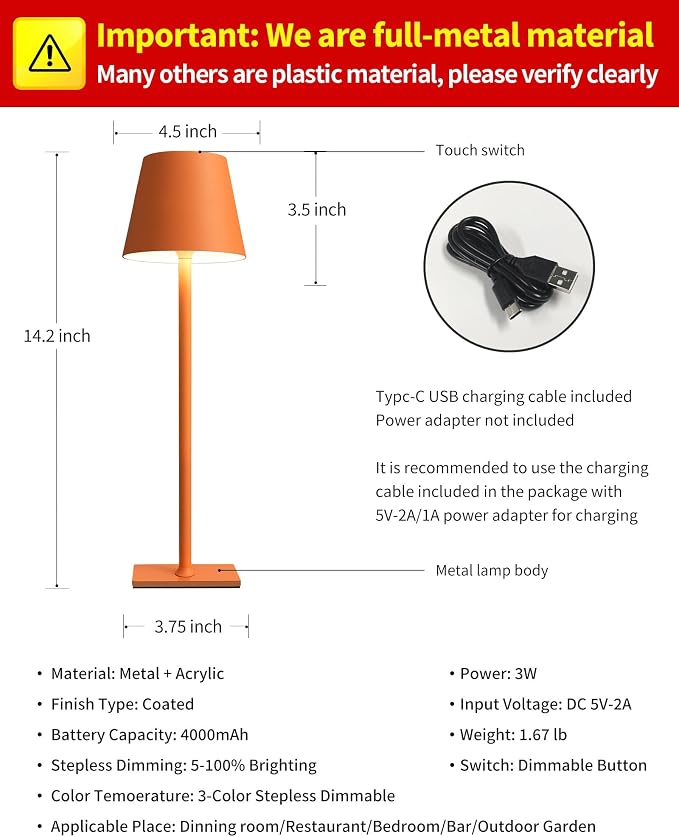 KDG 2 Pack Cordless Table Lamp, Portable LED Desk Lamp, 4000mAh Battery Operated - Image 5