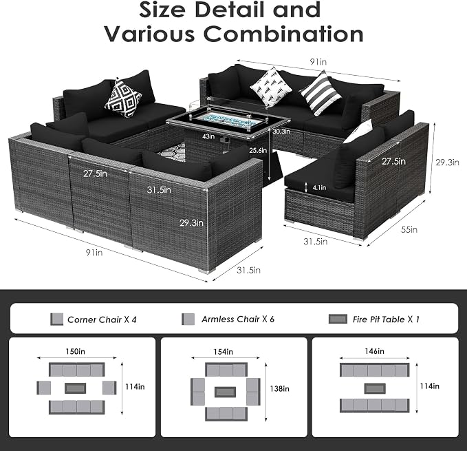 BULEXYARD 11 Piece High Back Outdoor Patio Set - Image 6