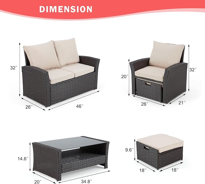 HOMREST 6 Pieces Outdoor Patio Furniture Set - Image 4