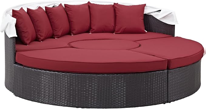 Modway Convene Wicker Rattan Outdoor Patio Retractable Canopy Round Poolside - Image 5