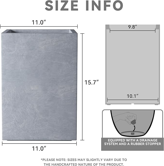 Kante 15.7" H Tall Rectangular Concrete Planters, Outdoor Indoor Lightweight - Image 2