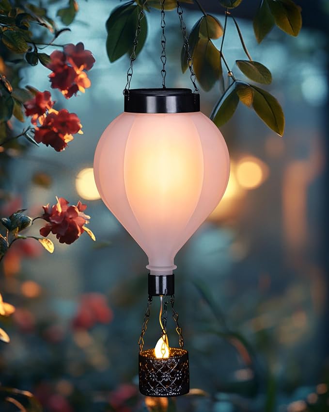 Hanging Solar Lantern Outdoor Garden Decor Hot Air Balloon Lantern by qeemtaco
