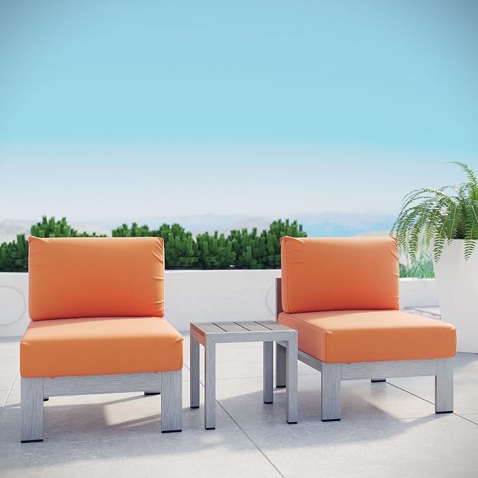 Modway Shore 3-Piece Aluminum Outdoor Patio Furniture Set in Silver Orange - Image 8