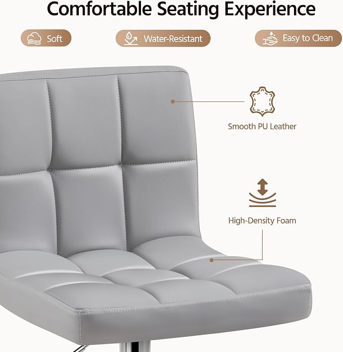Yaheetech Bar Stools Set of 3, Adjustable PU Leather Swivel Barstools, Modern - Image 7