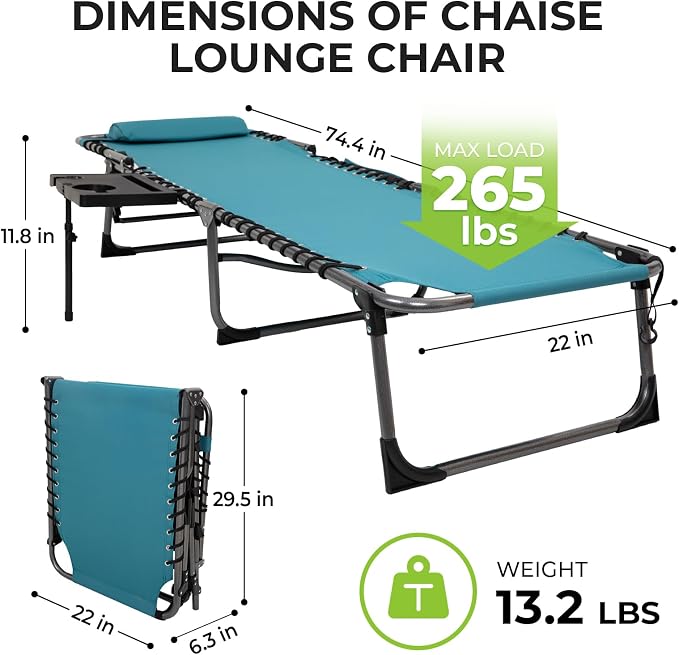 FUNDANGO Chaise Lounge Chair Outdoor, 5-Position Folding Tanning Chair - Image 3