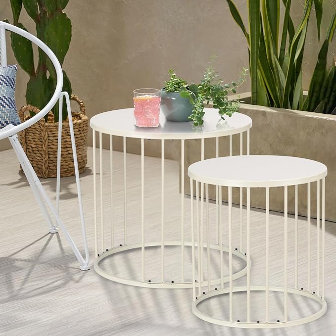 LEWIS&WAYNE Outdoor Side Table Set of 2, Metal Circle Accent End Tables - Image 4