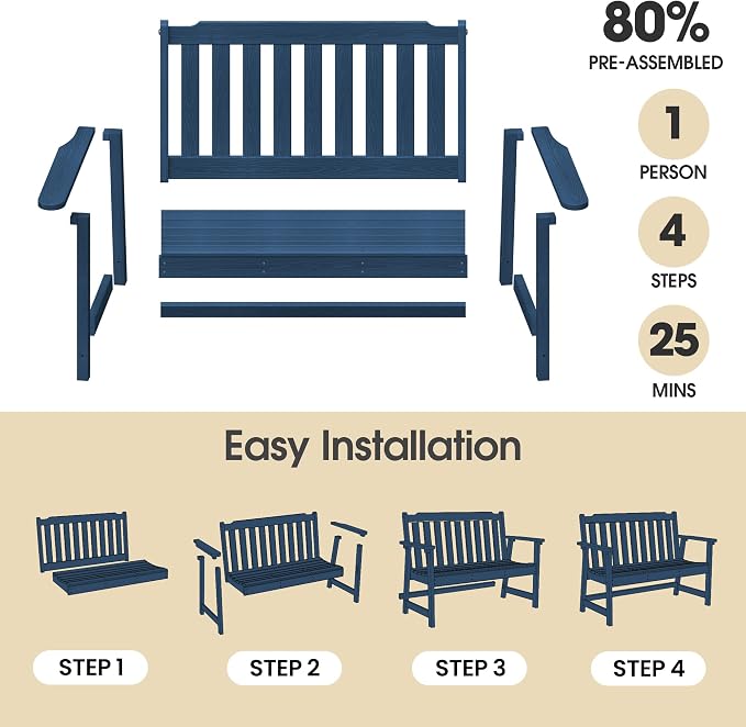 Ciokea 49" Heavy Duty Outdoor Bench Set of 2, HDPE Weatherproof Garden Bench - Image 6
