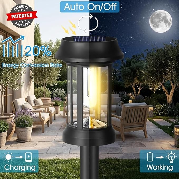 Solar Pathway Lights, 8 Pack Glass Solar Lights Outdoor, Solar Stake Lights - Image 4