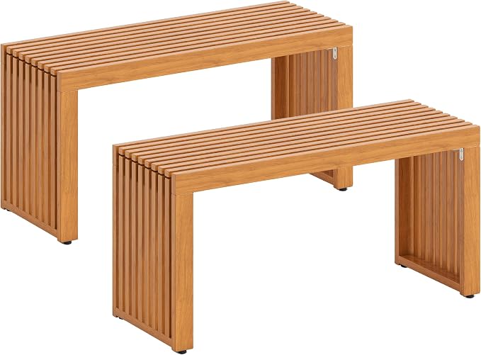Tangkula Patio Acacia Wood Bench, 36” Outdoor All-Slat Wood Bench by TANGKULA