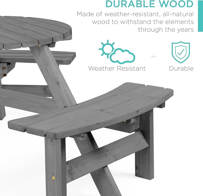 Best Choice Products 6-Person Circular Outdoor Wooden Picnic Table - Image 3
