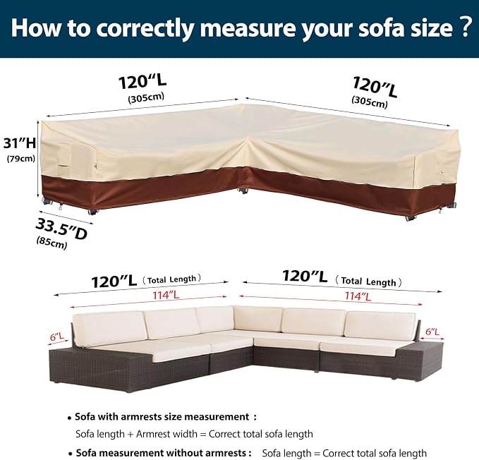 Outdoor Sectional Cover Patio Furniture Covers Waterproof Rip-Stop Anti-UV 600D - Image 5
